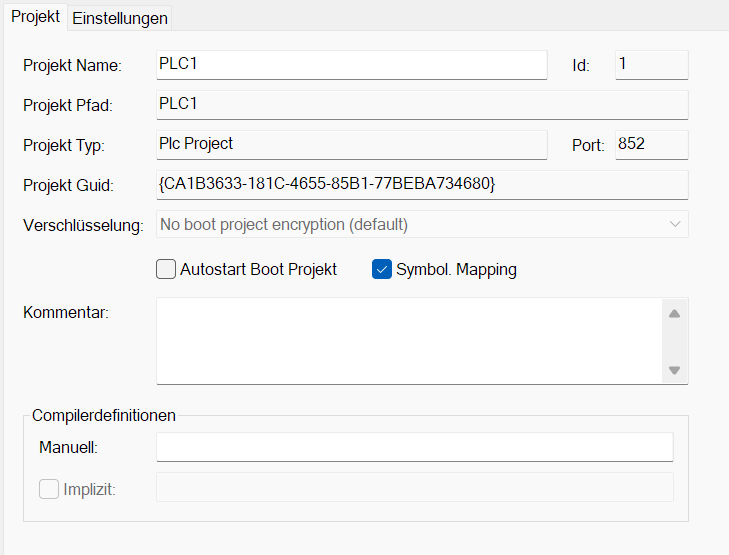 Registerkarte Projekt 1: