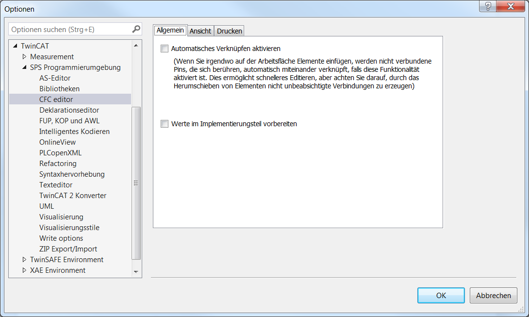 Dialog Optionen - CFC-Editor 1: