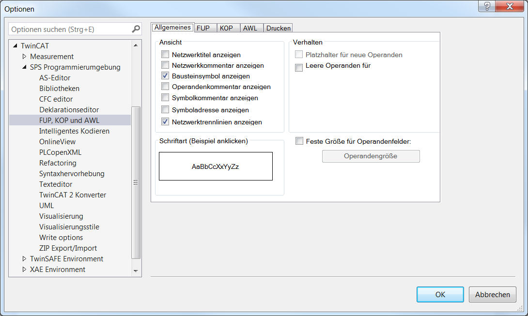 Dialog Optionen - FUP, KOP und AWL 1: