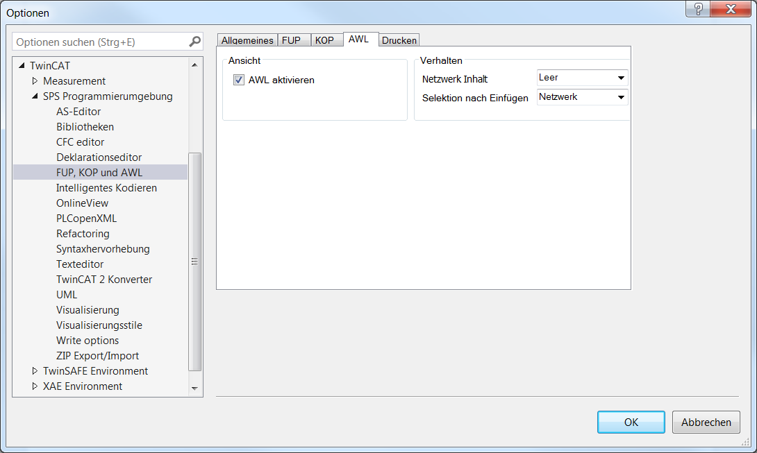 Dialog Optionen - FUP, KOP und AWL 8: