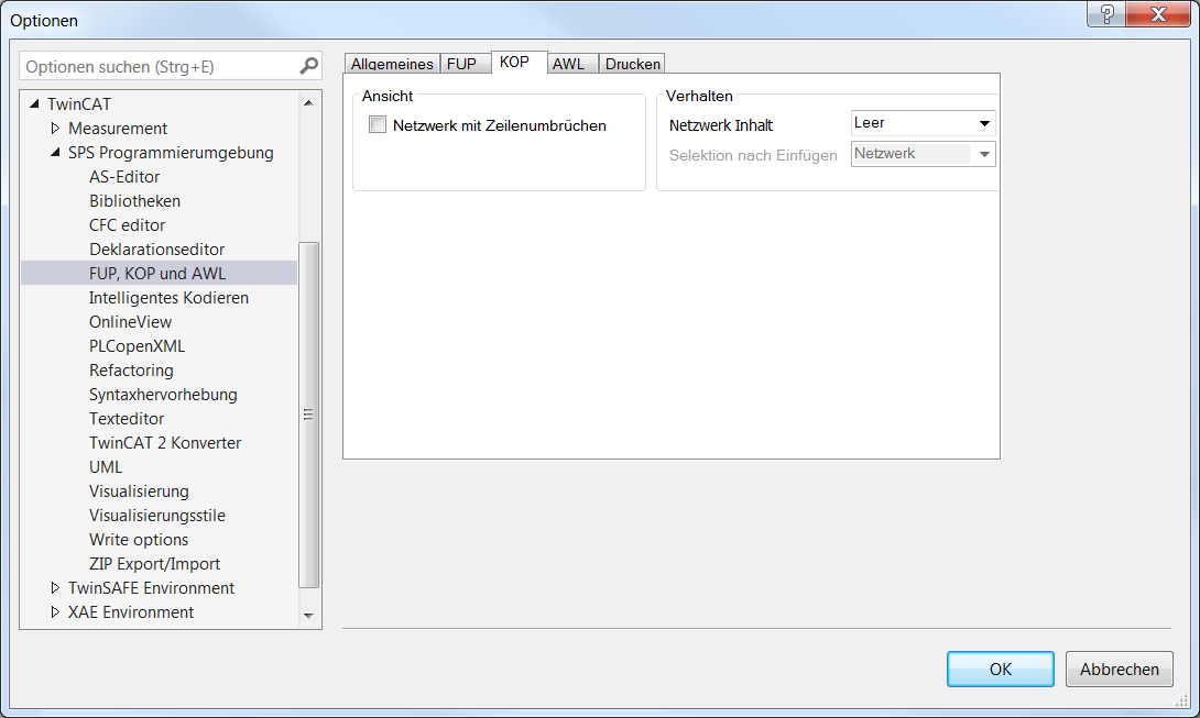 Dialog Optionen - FUP, KOP und AWL 6: