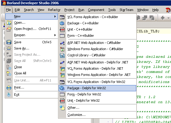 Einbinden in Borland Developer Studio 2006 (VCL for Delphi Win32) 8: