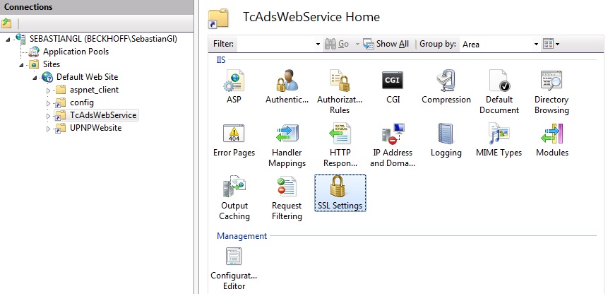 Configuration of SSL/TLS and NTLM Authentification for the TwinCAT ADS WebServices on Windows 7 13: