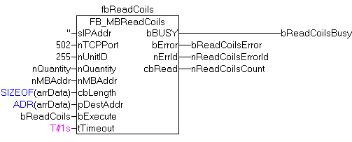 FB_MBReadCoils (Modbus-Funktion 1) 2: