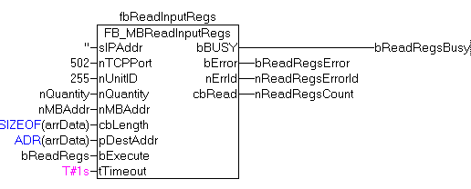 FB_MBReadInputRegs (Modbus-Funktion 4) 2: