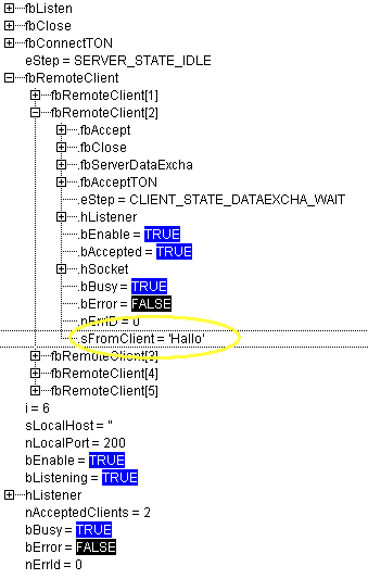Test der Client- und Server-Funktionsbausteine 3: