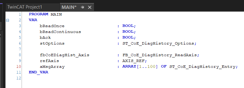 Tutorial für FB_CoE_DiagHistory_ReadAxis 3: