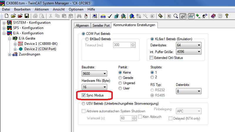 Einstellungen bei Verwendung der OnBoard-RS485-Schnittstelle 1: