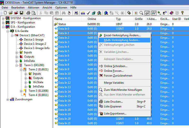 Konfiguration im TwinCAT System Manager 4: