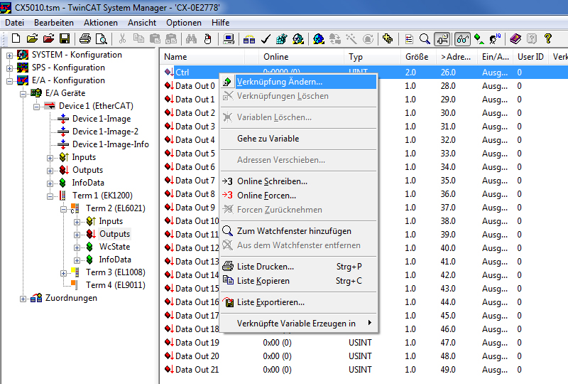 Konfiguration im TwinCAT System Manager 7: