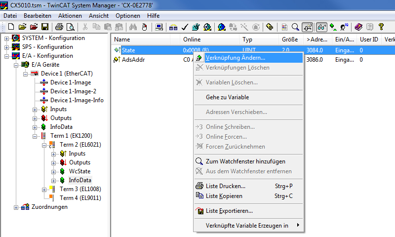 Konfiguration im TwinCAT System Manager 15: