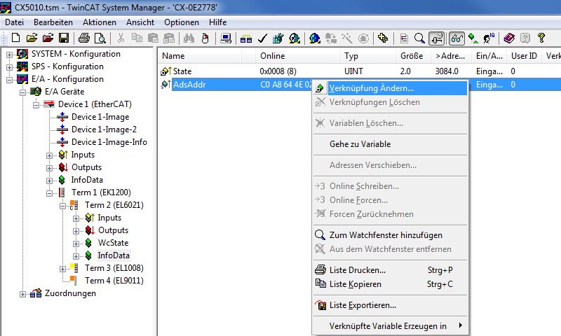 Konfiguration im TwinCAT System Manager 17: