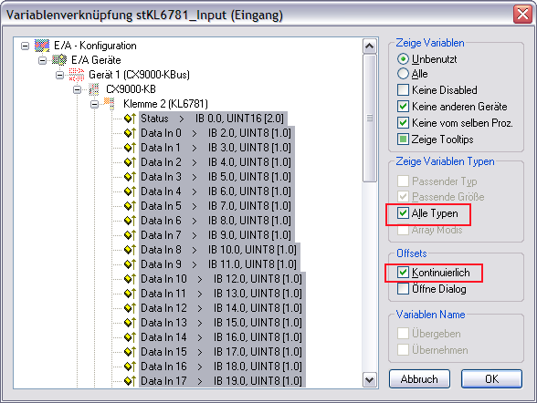 KL6781 - Verknüpfung mit dem System Manager 2: