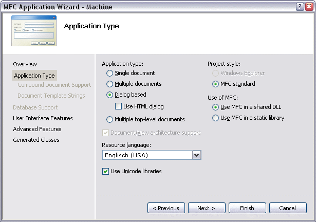 Beispiel Maschine mit Microsoft Visual C++ .NET 2: