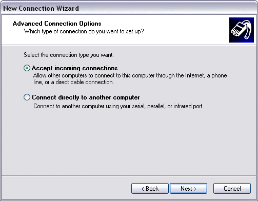 Einrichten einer eingehenden analogen Modemverbindung unter Windows XP 2:
