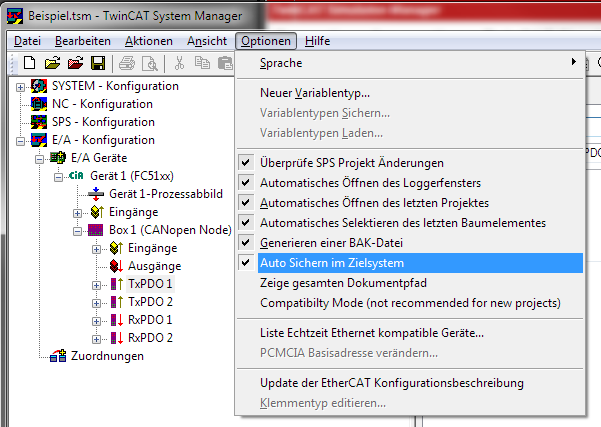 Vorbereitungen für das Anlegen eines TwinCAT Simulation Manager Projektes 3: