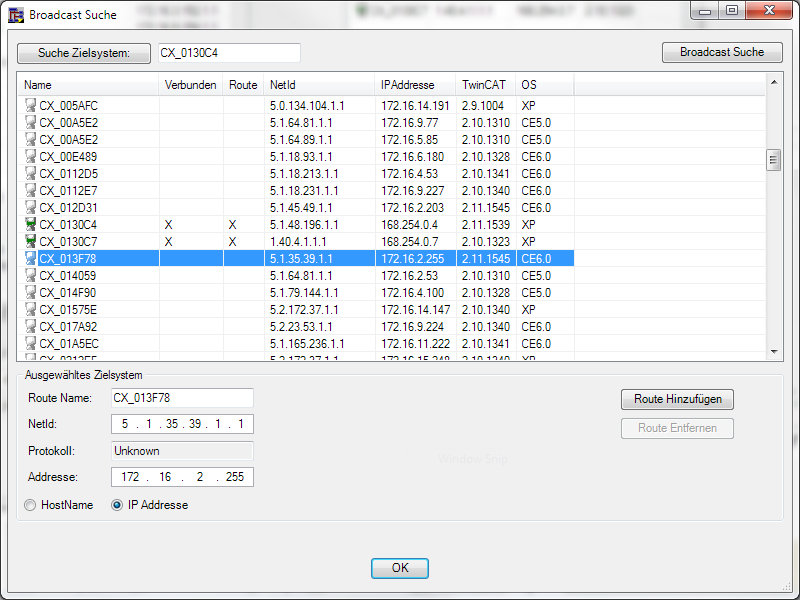 Dialog "Broadcast Suche" 1: