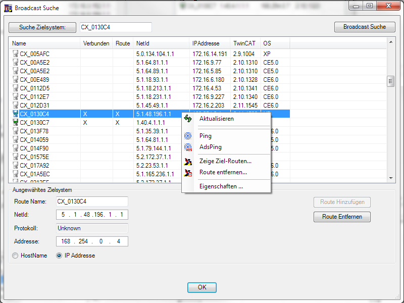 Dialog "Broadcast Suche" 2: