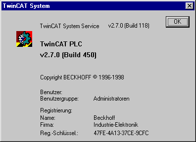 Menü des TwinCAT System Service 1: