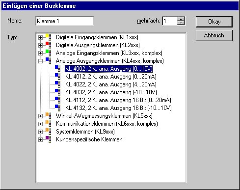 Klemmen Auswahldialog 1: