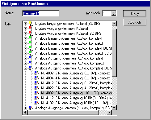 Klemmen - Auswahldialog bei Busklemmen Controllern 1: