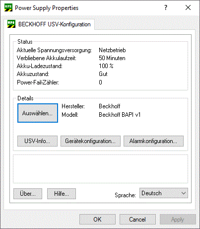 Beckhoff USV-Konfigurationsdialog 3: