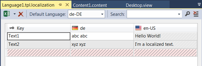 Im Lokalisierungseditor Übersetzungen durchführen 1: