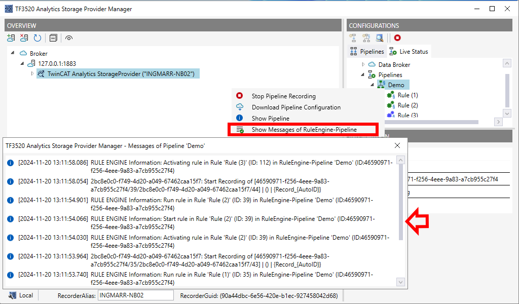 Messages von RuleEngine-Pipelines 1: