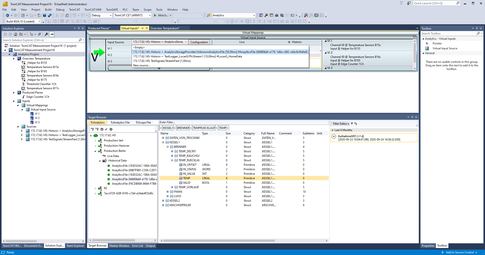 Umschaltung mehrerer Maschinen im HMI Dashboard 2: