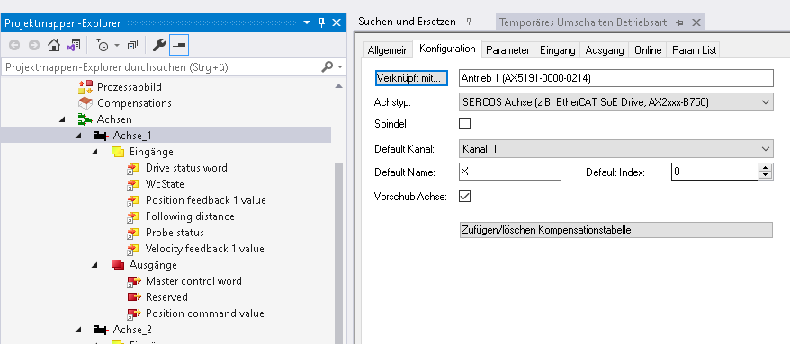 Umschalten von Achsen auf Simulation 1: