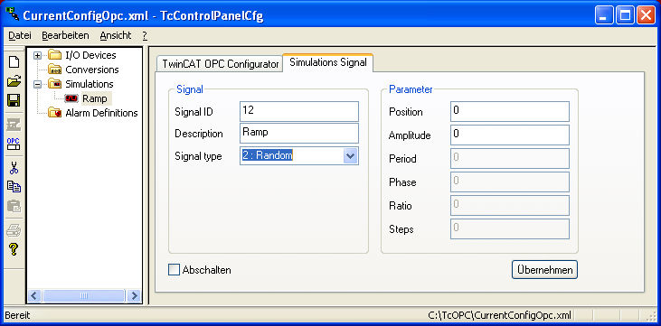 Konfiguration von OPC-Simulation 3: