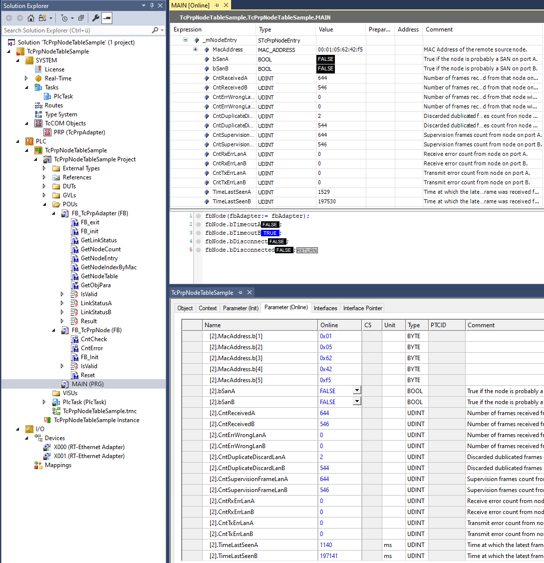 Auswerten der Node Table 1: