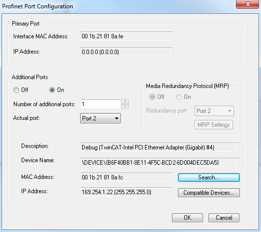 Port settings 1: