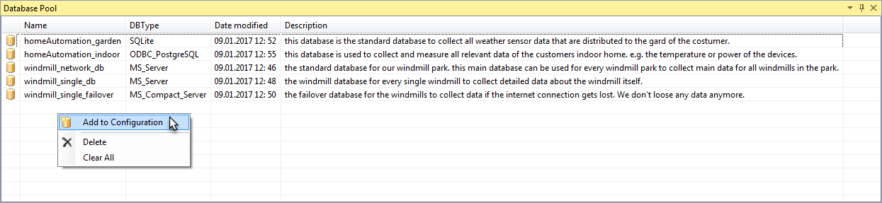 Database Configuration Pool 1: