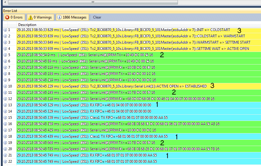 Debugmeldungen in TwinCAT->Error List 1: