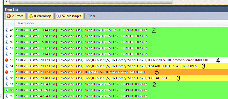 Debugmeldungen in TwinCAT->Error List 2: