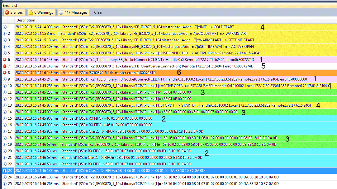 Debugmeldungen in TwinCAT->Error List 1: