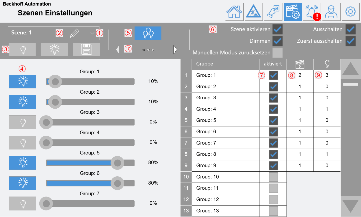Szenen Einstellungen 1: