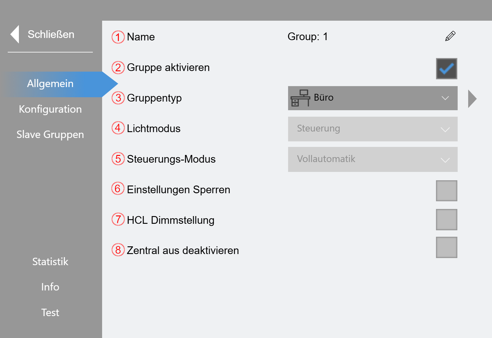 Untermenü „Gruppen“ 1: