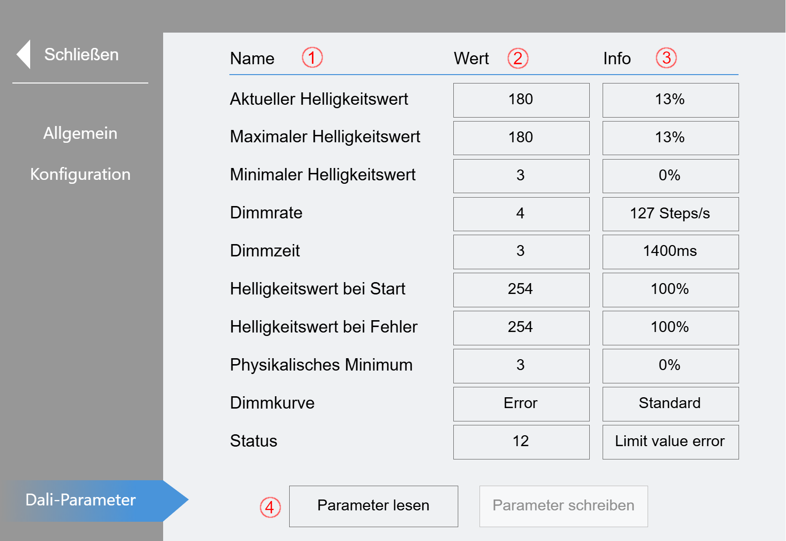 Untermenü „Leuchten“ 5: