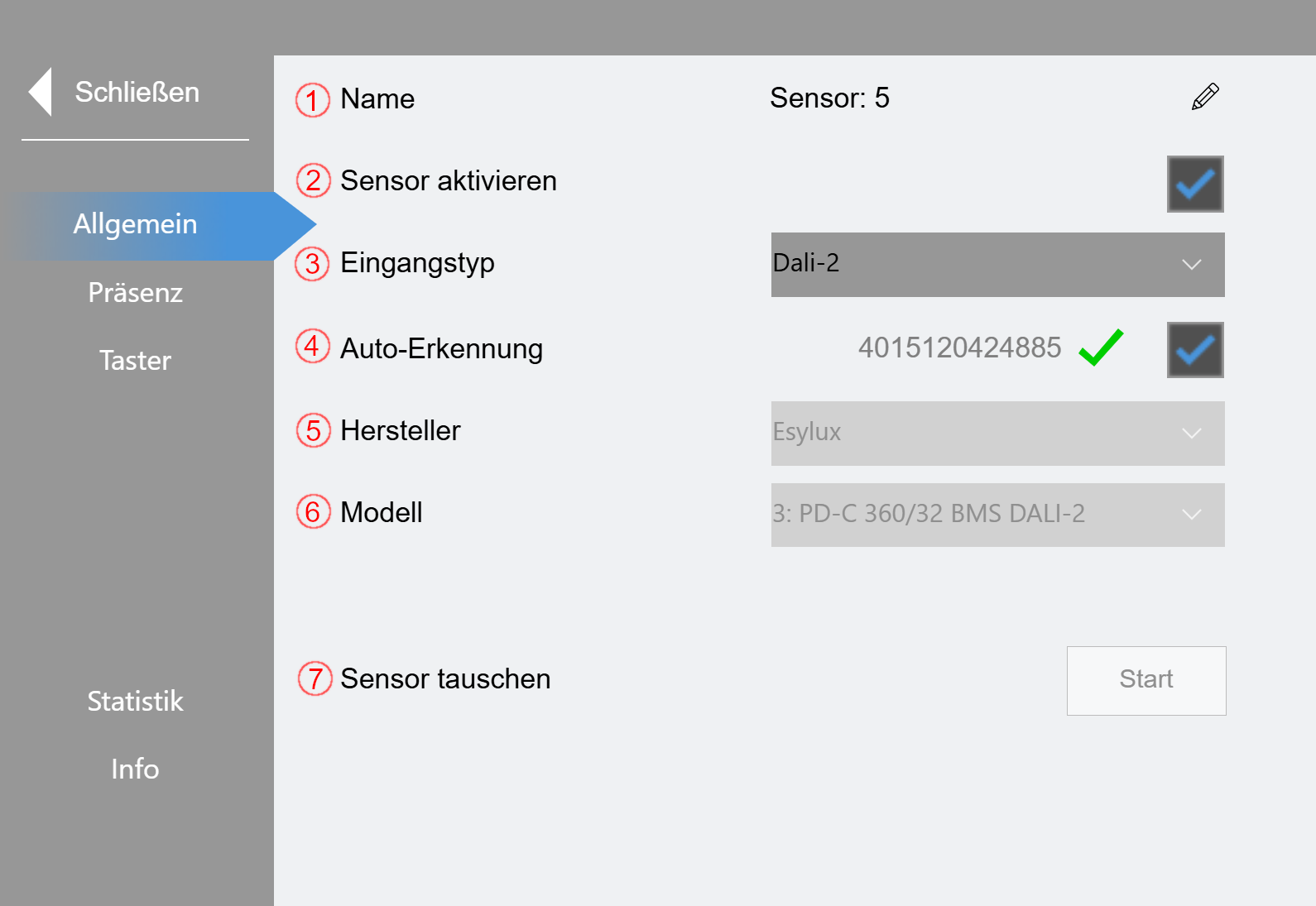Untermenü „Sensoren“ 1:
