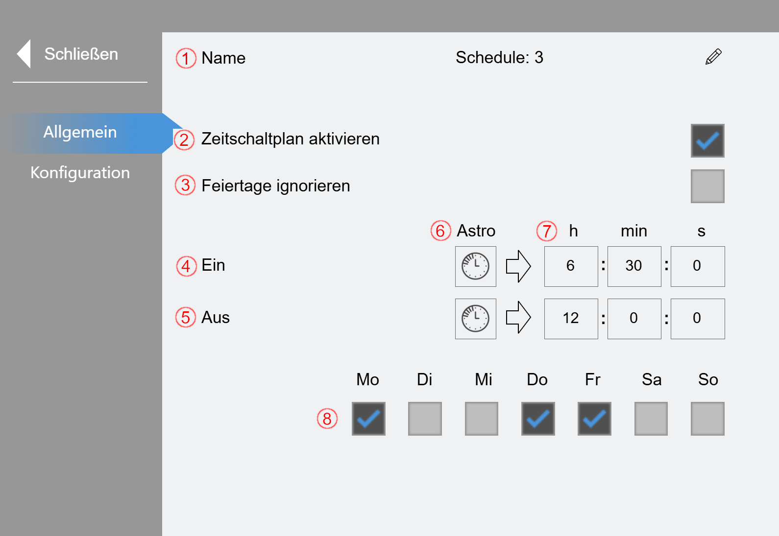 Untermenü „Zeitschaltpläne“ 1: