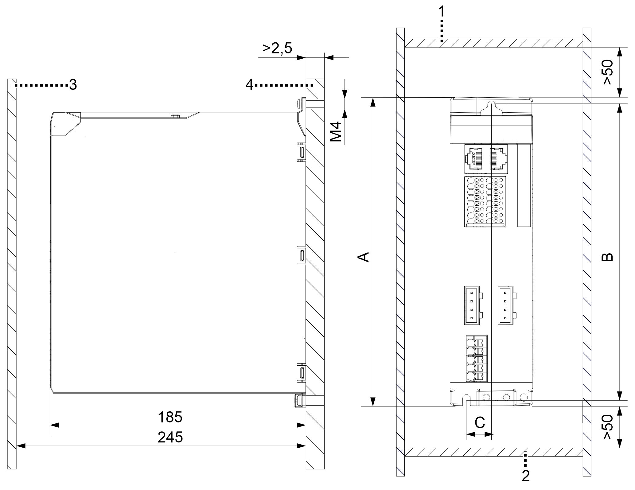 Control cabinet installation dimensions 2: