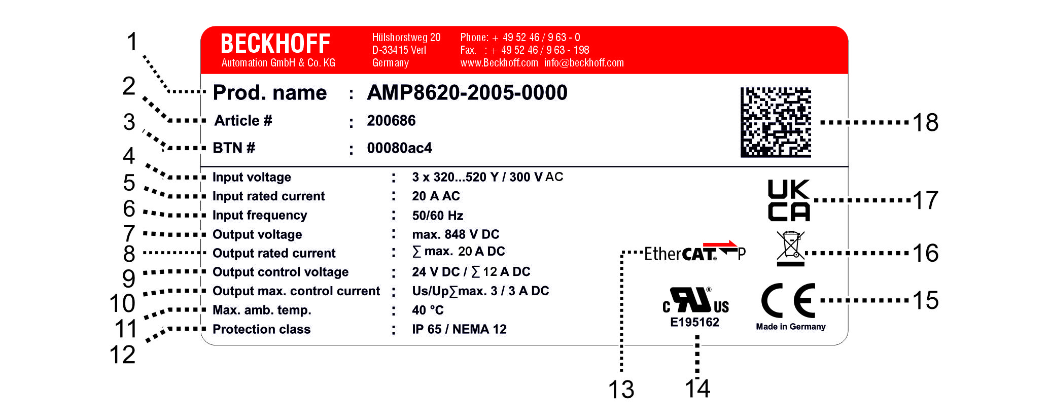 Name plate AMP8620 1:
