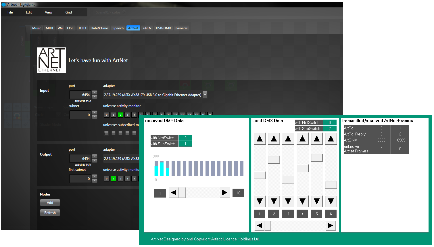 Art-Net Send / Receive in Broadcast mode 1: