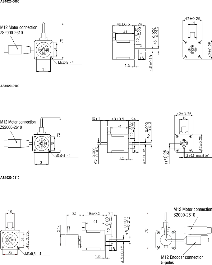 Dimensional drawing AS1020-0xxx 1: