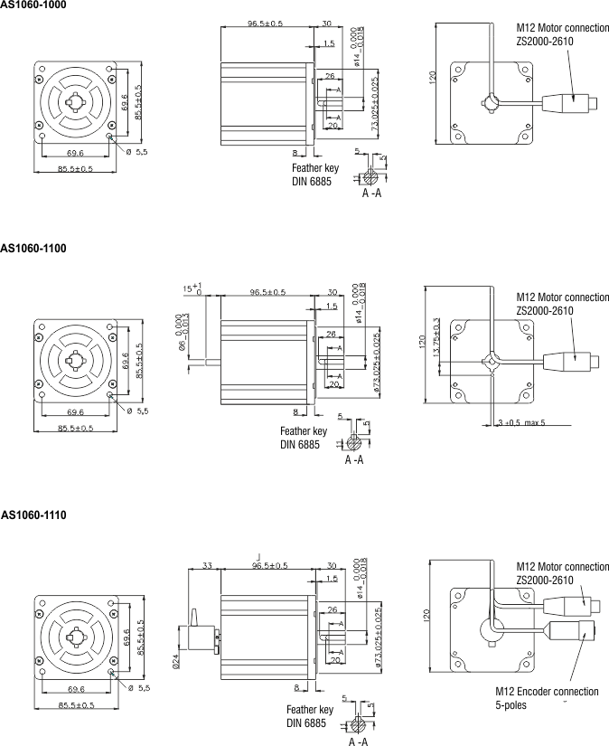 Dimensional drawing AS1060-1xxx 1: