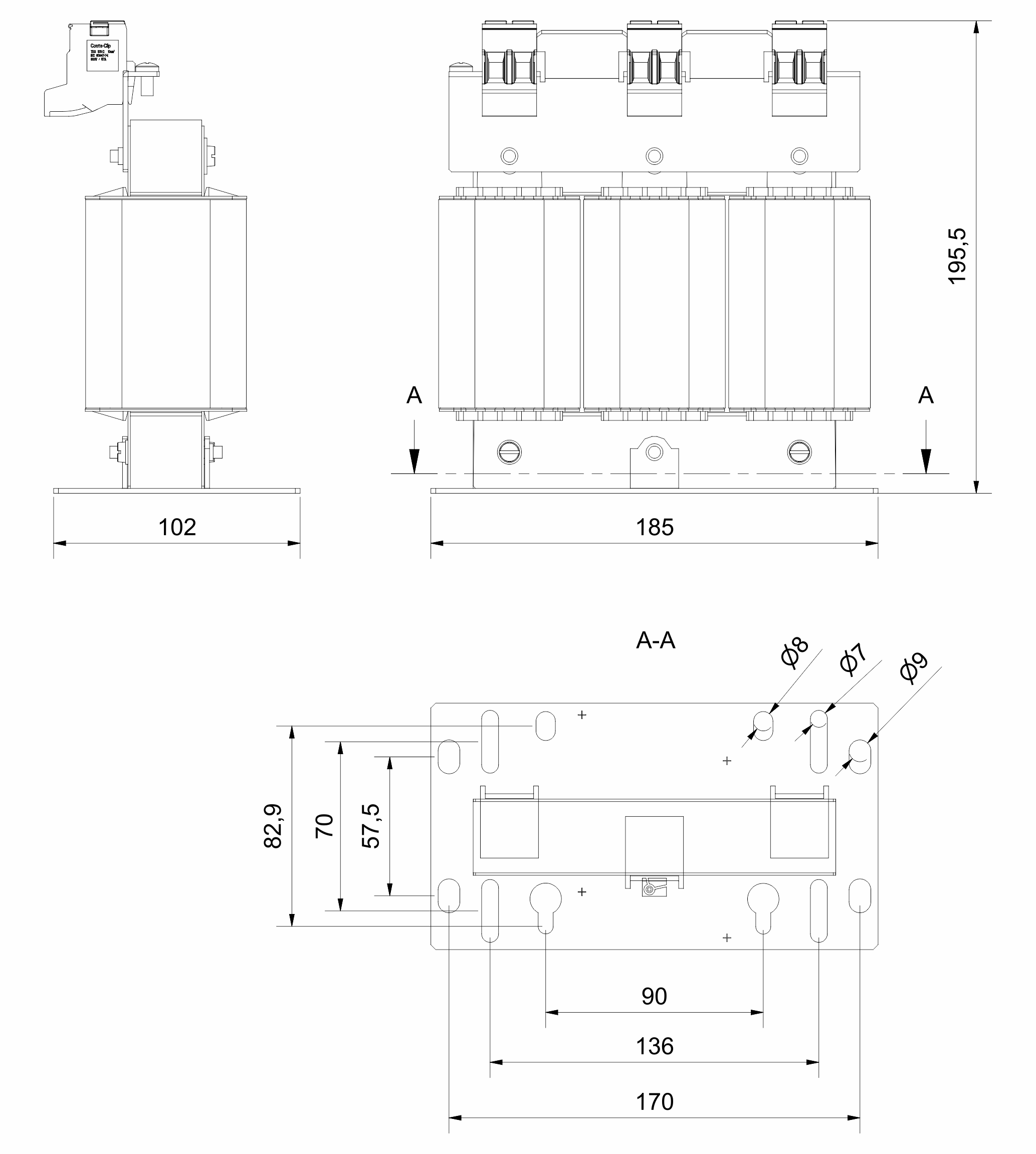 Dimensional drawing AX2090-ND80-0040 1: