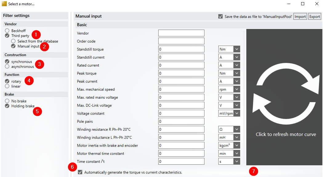 Selection and input of the data 2: