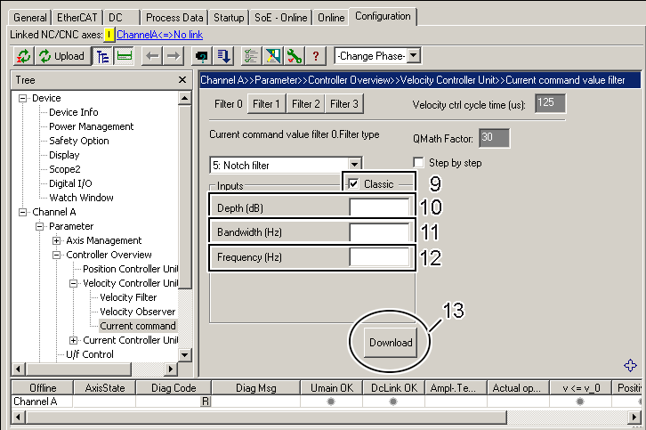 Parameterisation of the filter 1: